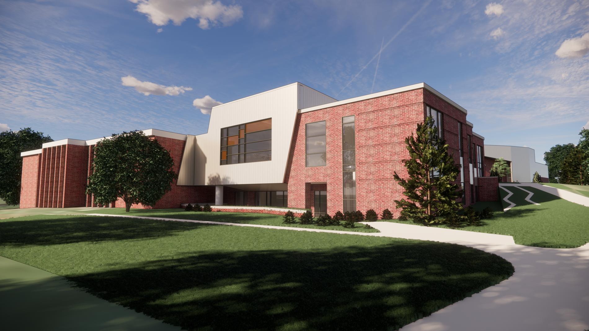Rendering of exterior for new performing arts building.